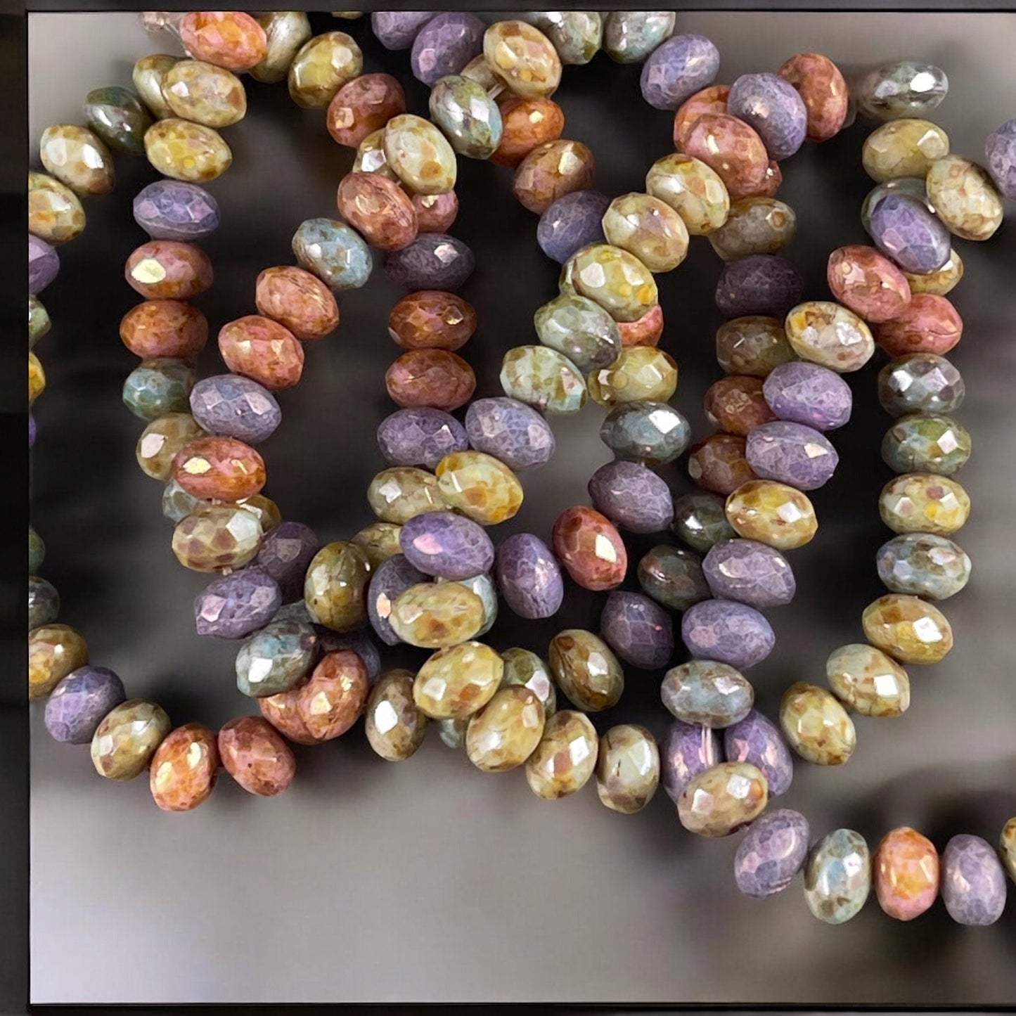 Multi-Colored Faceted Rondelles, 5x3mm Czech Glass Beads, Purple, Sage Green, Rose Gold, Slate Blue Bead Assortment (R5/N-0996) * Qty 30