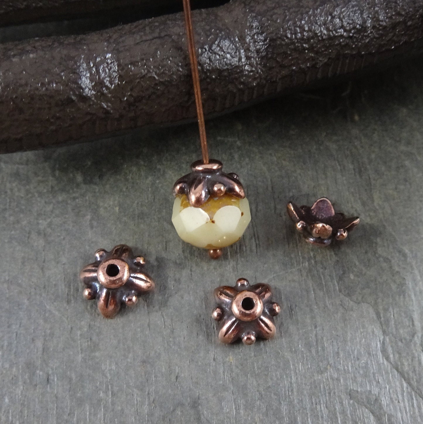 8mm TierraCast Leaf Bead Cap, Antiqued Copper Plated Pewter (PF/797-87) * Qty. 6