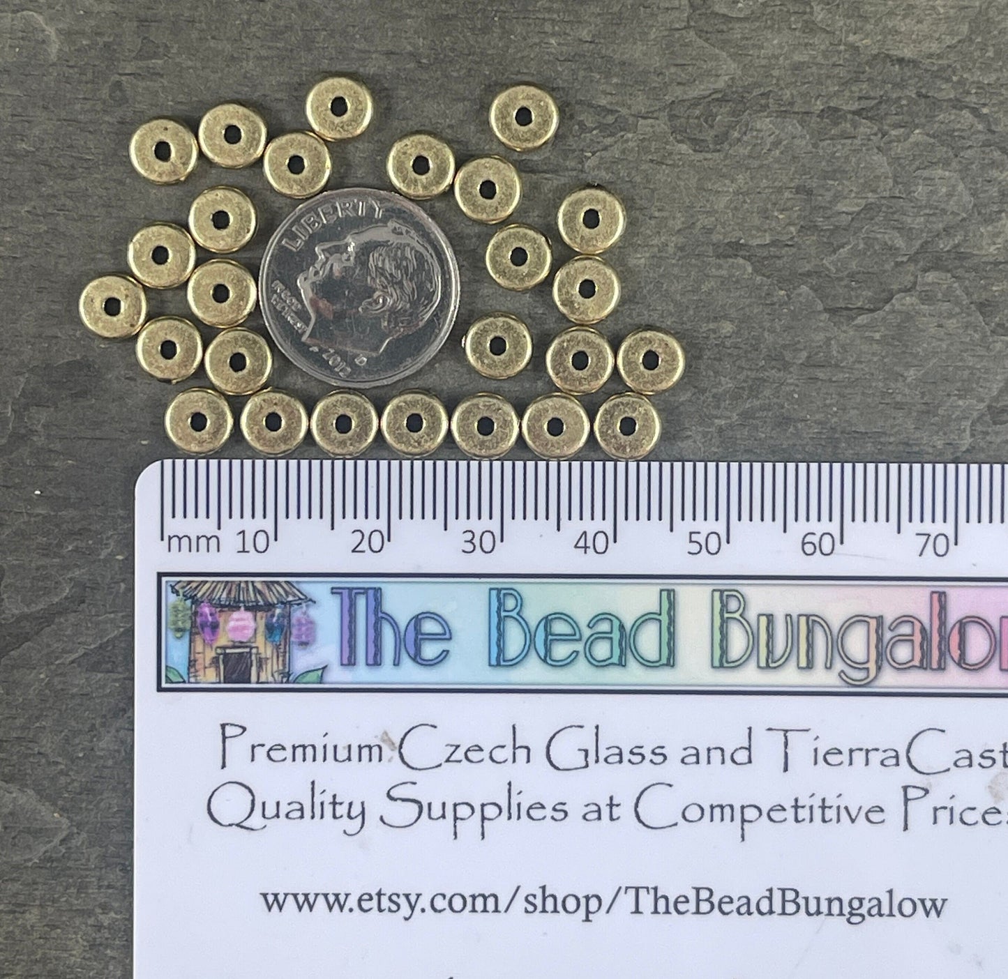 NEW TierraCast 6mm Heishi Spacer Beads, Light Antiqued Brass Plated Spacer Bead (PF/403-57) * Qty. 20