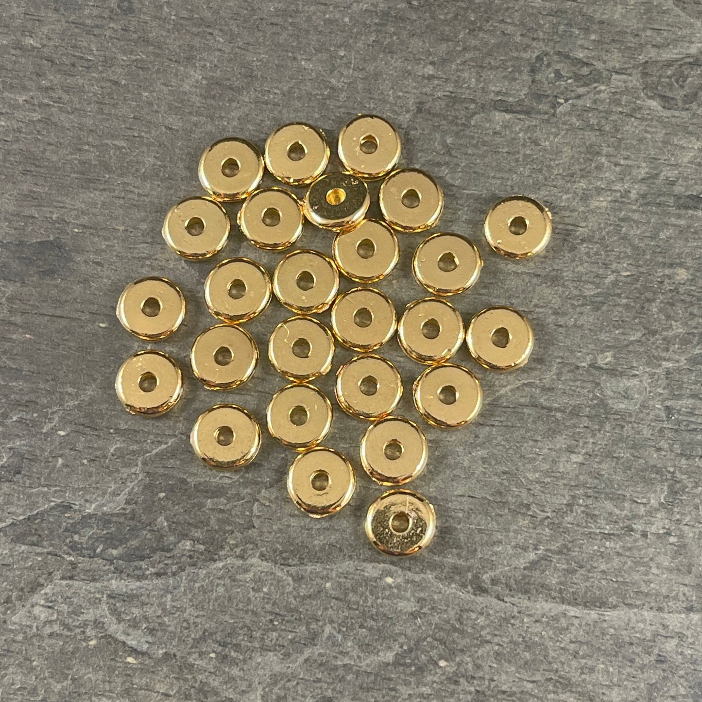 NEW TierraCast 6mm Heishi Rondelle, 24k Gold Plated Washer Spacer Bead (PF/403-12) * Qty. 20