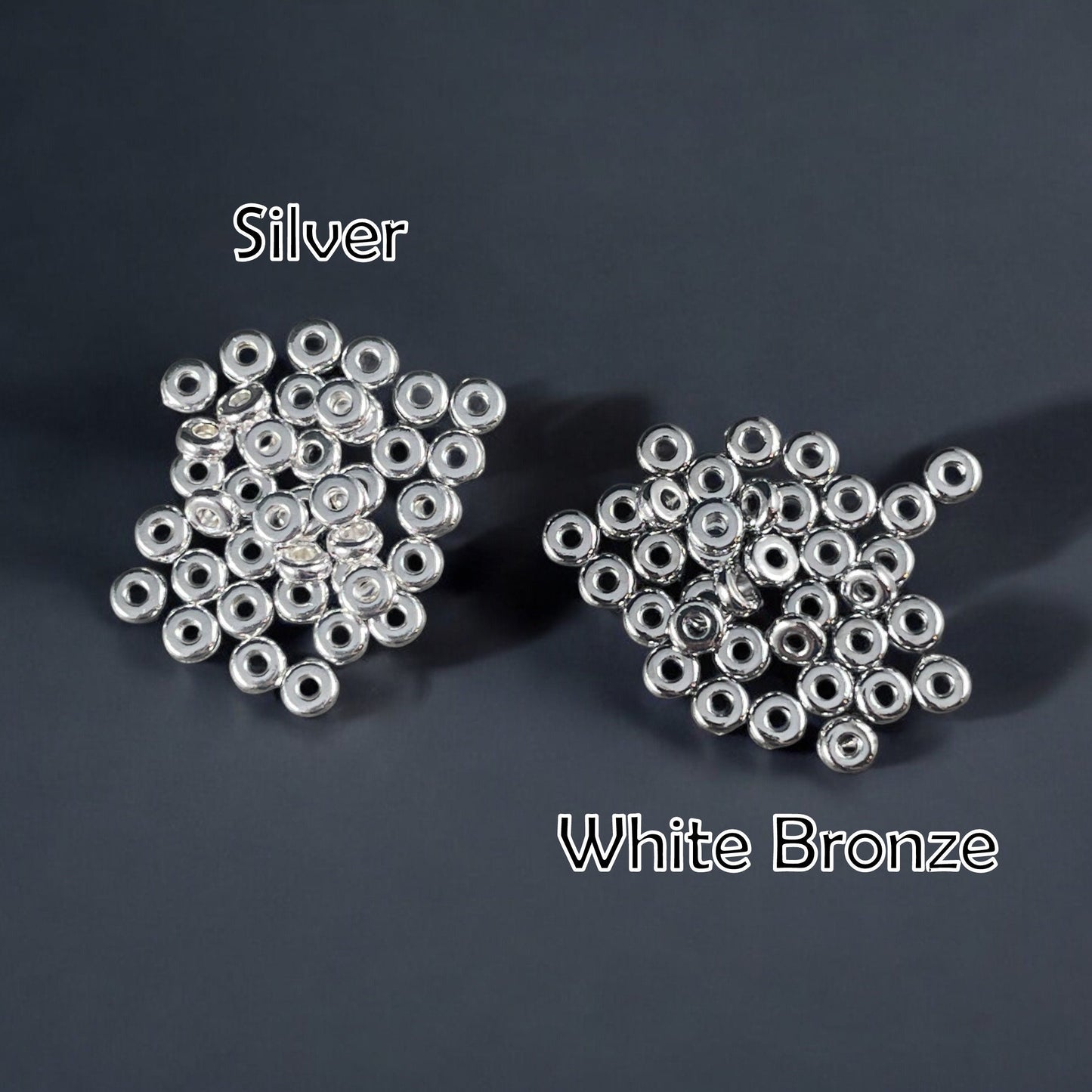 TierraCast 4mm Heishi Rondelle, Small White Bronze Plated, Silver Spacer Bead (PF/401-28) * Qty. 50