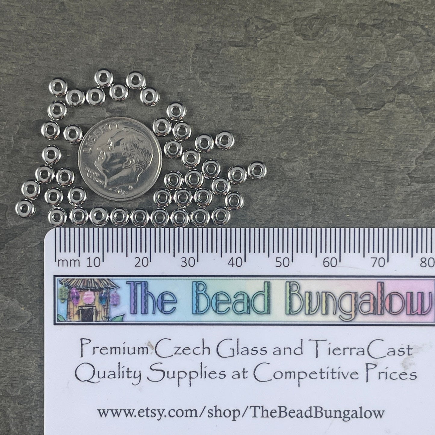 NEW TierraCast 4mm Heishi Rondelle, Small White Bronze Plated, Silver Spacer Bead (PF/401-28) * Qty. 50