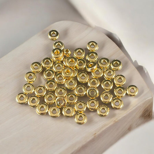 TierraCast 4mm Heishi Rondelle, Small 24k Gold Plated Spacer Bead, Nickel Free (PF/401-12) * Qty. 50