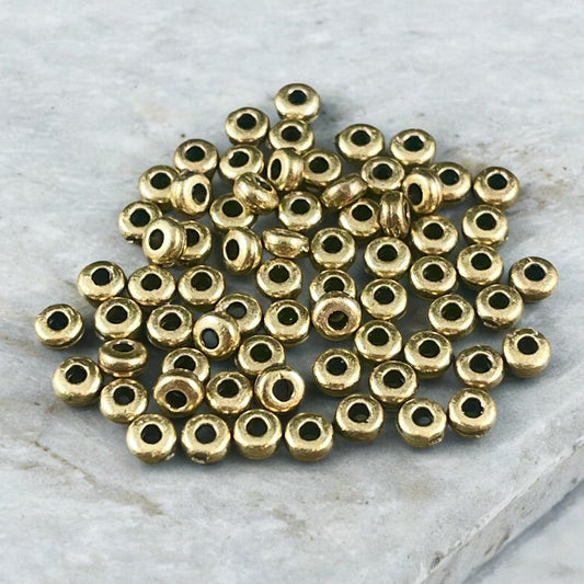 TierraCast 3mm Heishi Bead, Light Antiqued Brass Plated Spacer (PF/400-57) * Qty. 50
