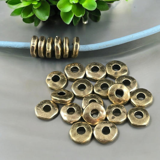 NEW TierraCast 6.5mm Organic Rondelle with Large Hole, 2mm Hole, Antiqued Brass Nugget Spacer Bead (PF/409-57) * Qty. 20