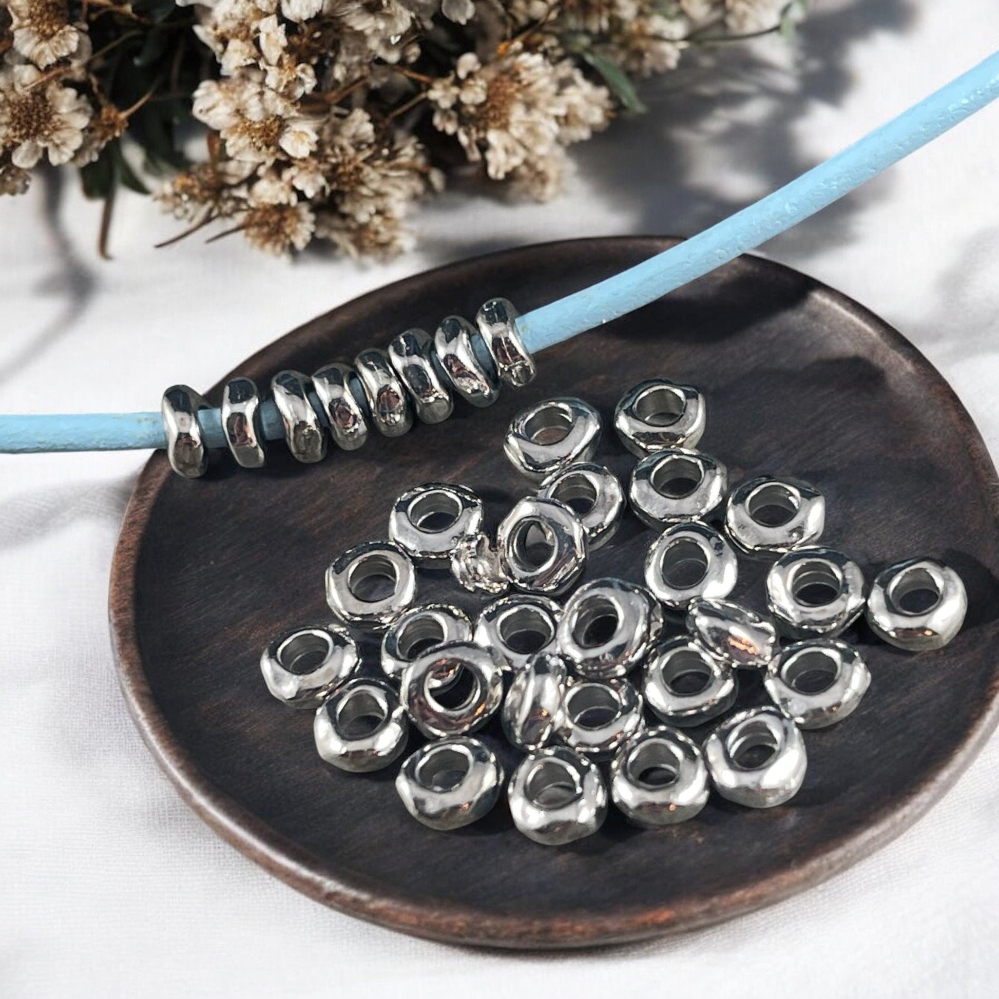 TierraCast Large Hole 4.5mm Nugget Rondelle, White Bronze Plated (PF/408-28) * Qty. 20