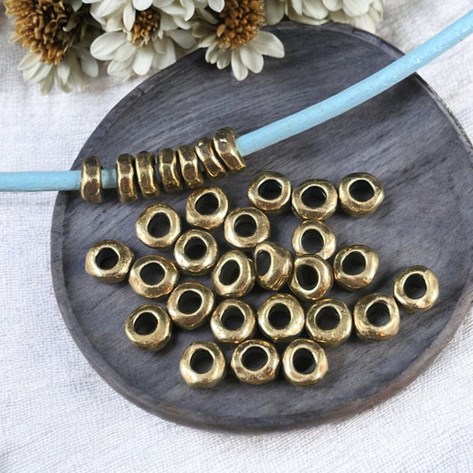 TierraCast 4.5mm Heishi Nugget, 2mm Large Hole Rondelle, Antiqued Brass Organic Spacer (PF/408-57) * Qty. 20