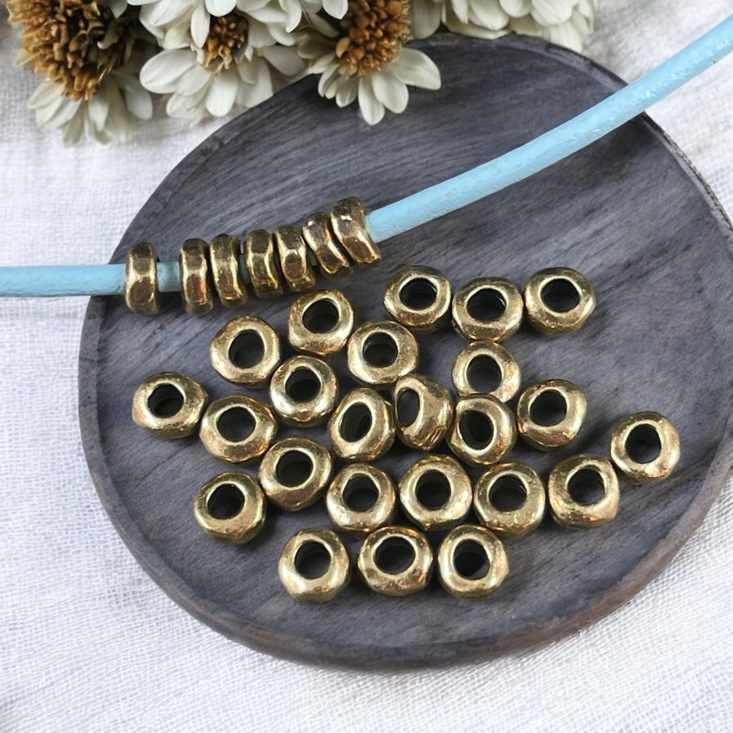 TierraCast Large Hole 4.5mm Nugget Rondelle, Antiqued Brass Organic Spacer (PF/408-57) * Qty. 20