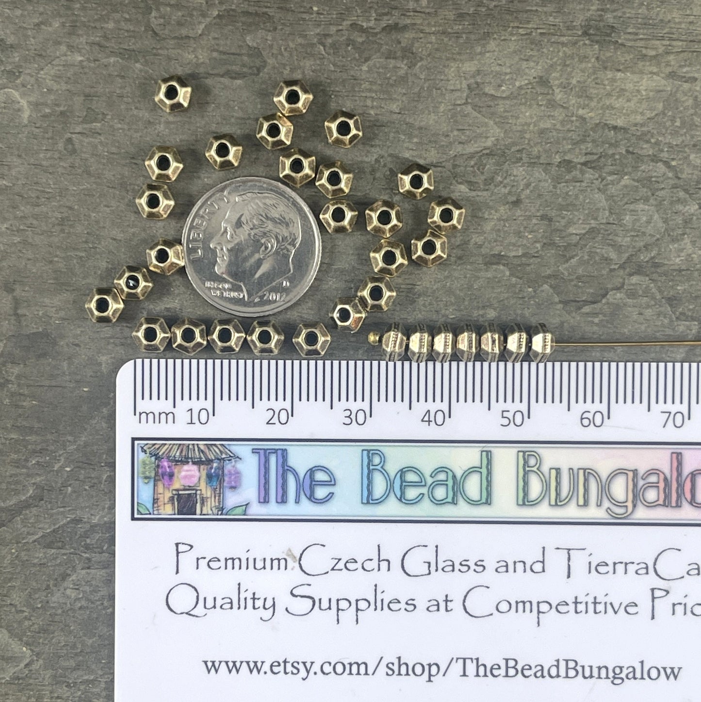 NEW TierraCast 5mm Hexagon Bead, Faceted Antiqued Brass Beaded Hexagon Spacer (PF/393-57) * Qty. 20