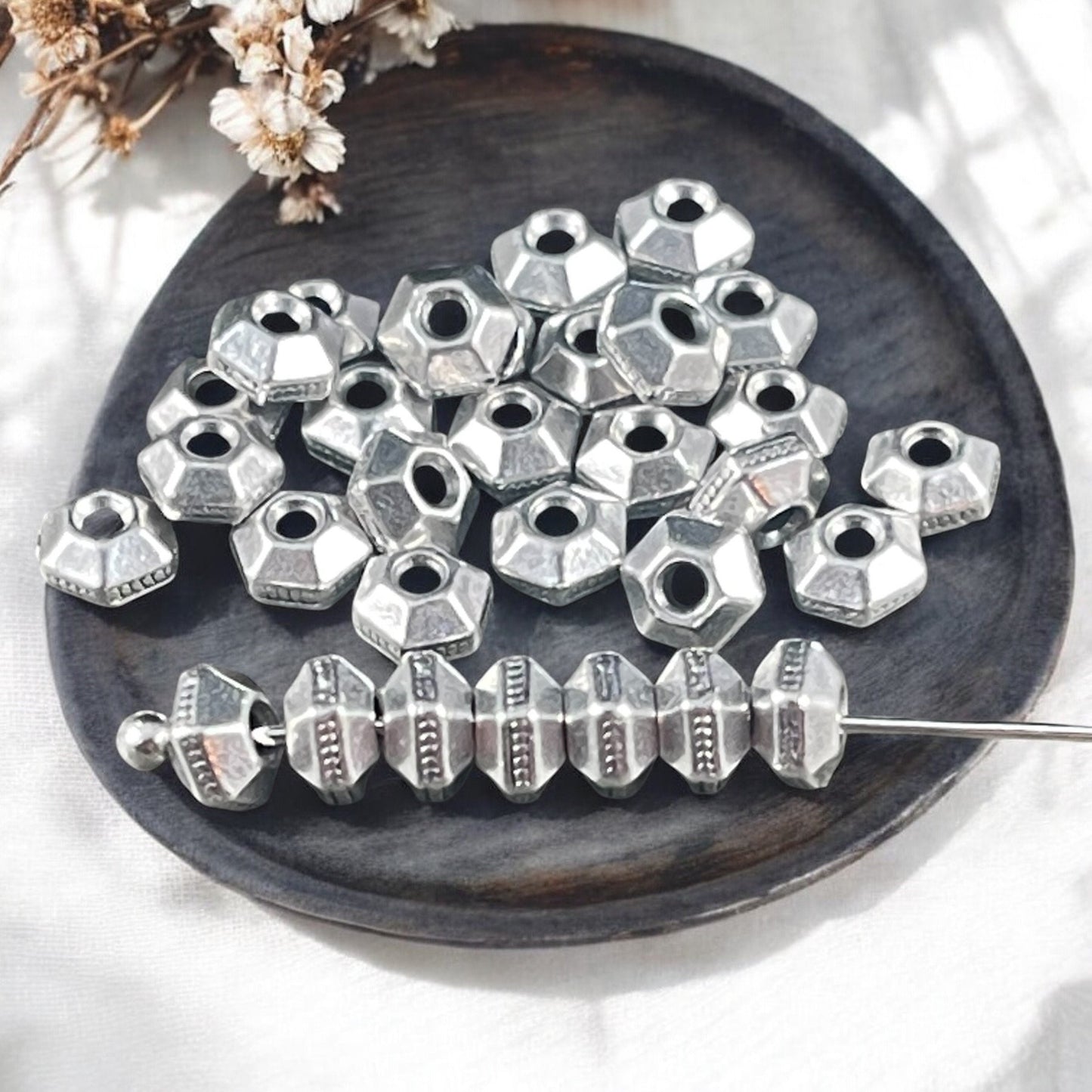 TierraCast 5mm Hexagon Bead, Faceted Antiqued Silver Plated (PF/393-77) * Qty. 20