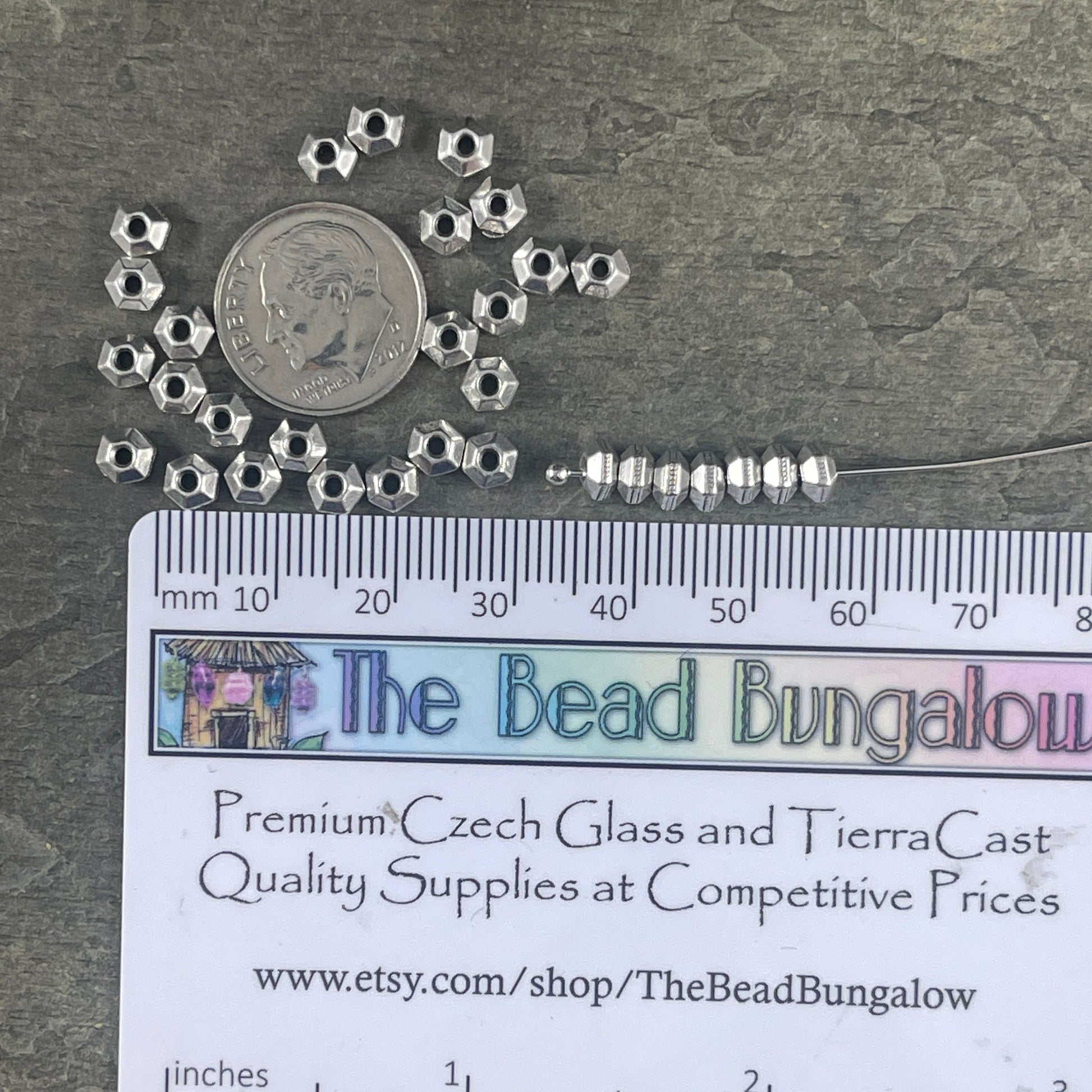 TierraCast 5mm Hexagon Bead, Faceted Antiqued Silver Beaded Hexagon Spacer (PF/393-77) * Qty. 20