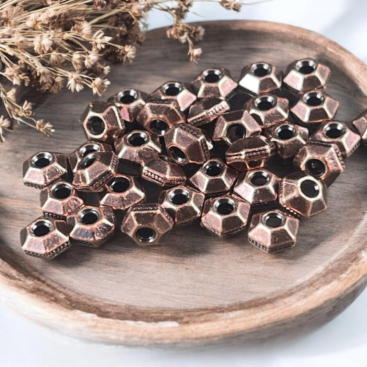 TierraCast 5mm Hexagon Bead, Faceted Antiqued Copper Beaded Spacer (PF/393-87) * Qty. 20