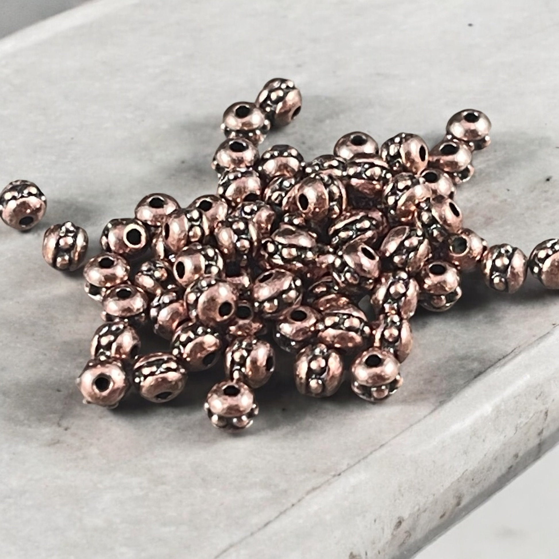 NEW TierraCast 3mm Round Beaded Spacer, Antiqued Copper Plated Seed Bead Size 8 (PF/406-87) * Qty. 50