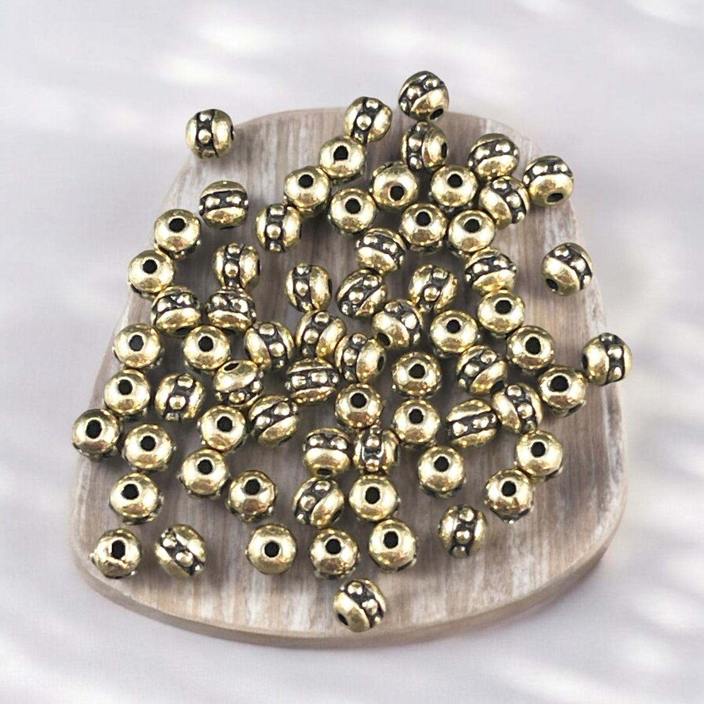 NEW TierraCast 3mm Round Beaded Spacer Bead, Light Antiqued Brass Plated Seed Bead Size 8 (PF/406-57) * Qty. 50