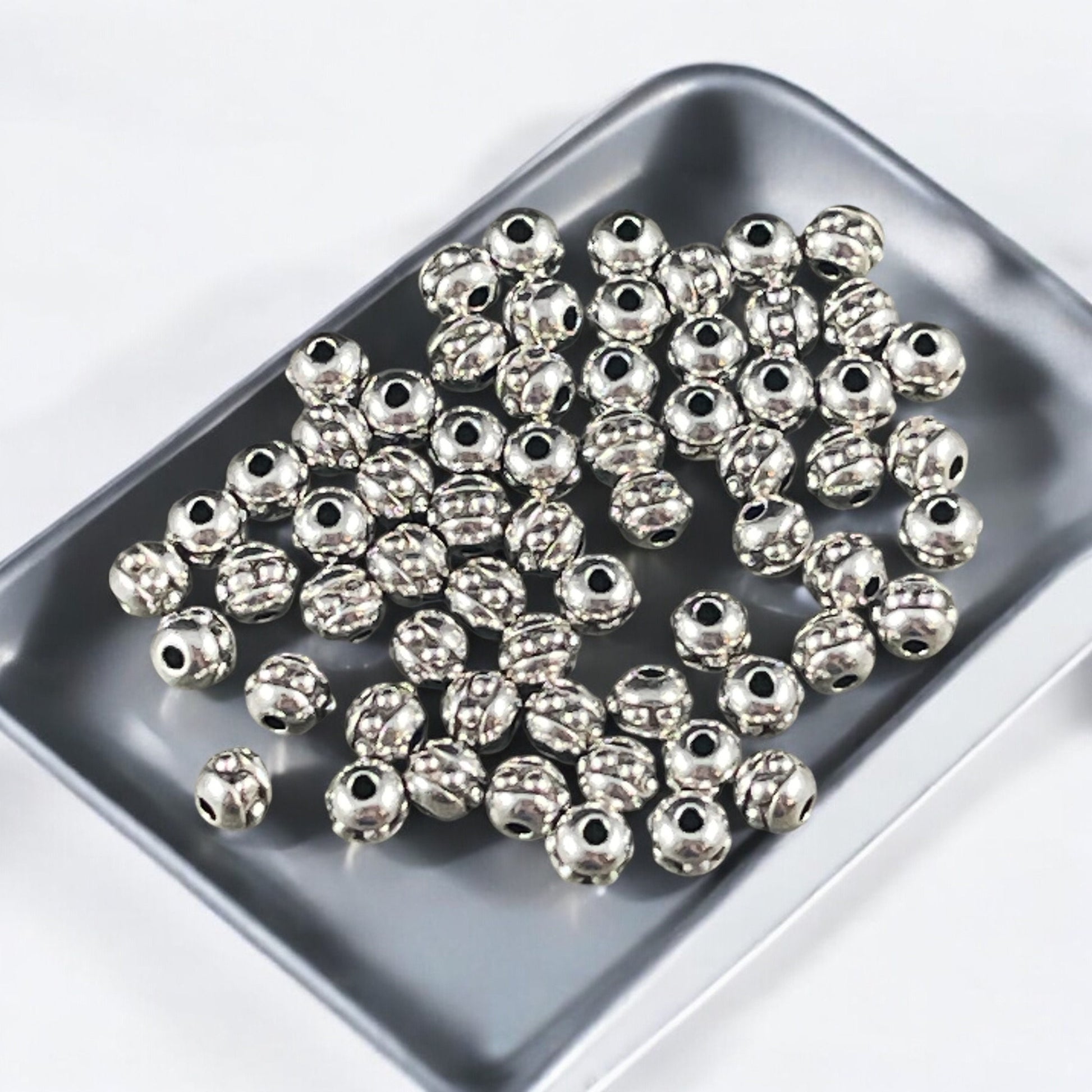 NEW TierraCast 3mm Round Beaded Spacer Bead, Antiqued Fine Silver Plated Seed Bead Size 8, (PF/406-77) * Qty. 50