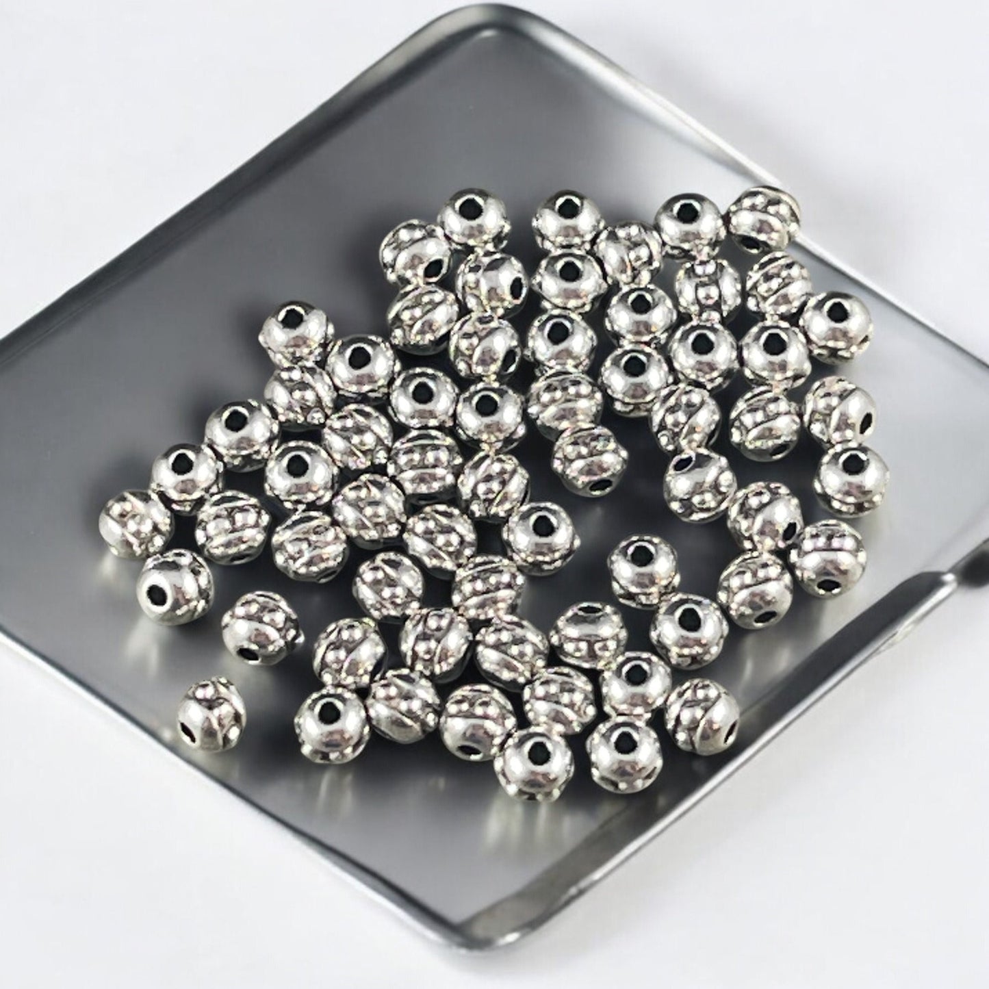 NEW TierraCast 3mm Round Beaded Spacer Bead, Antiqued Fine Silver Plated Seed Bead Size 8, (PF/406-77) * Qty. 50