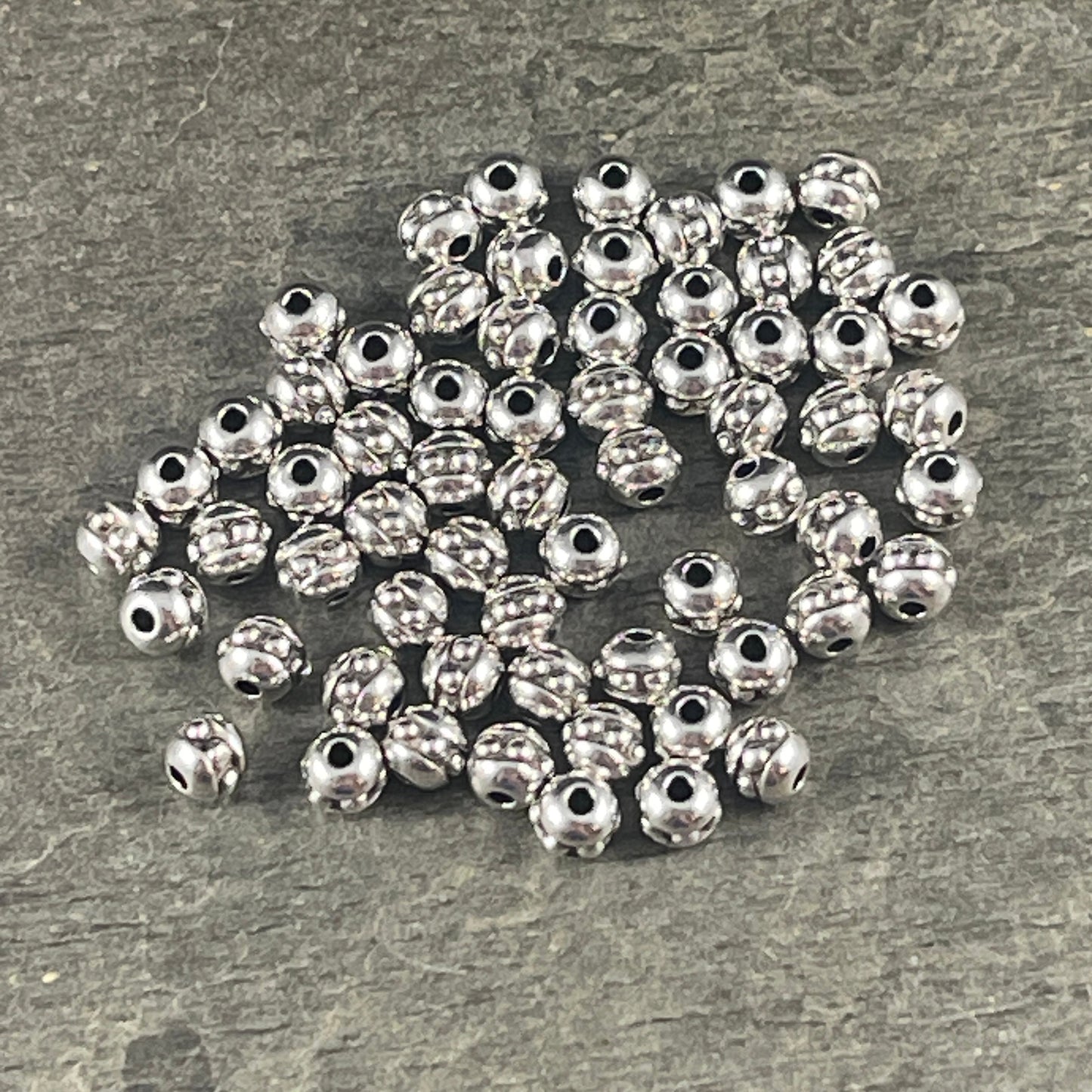 NEW TierraCast 3mm Round Beaded Spacer Bead, Antiqued Fine Silver Plated Seed Bead Size 8, (PF/406-77) * Qty. 50