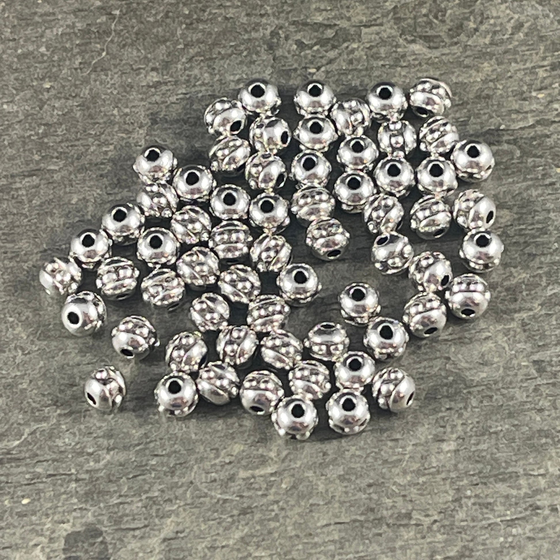 NEW TierraCast 3mm Round Beaded Spacer Bead, Antiqued Fine Silver Plated Seed Bead Size 8, (PF/406-77) * Qty. 50