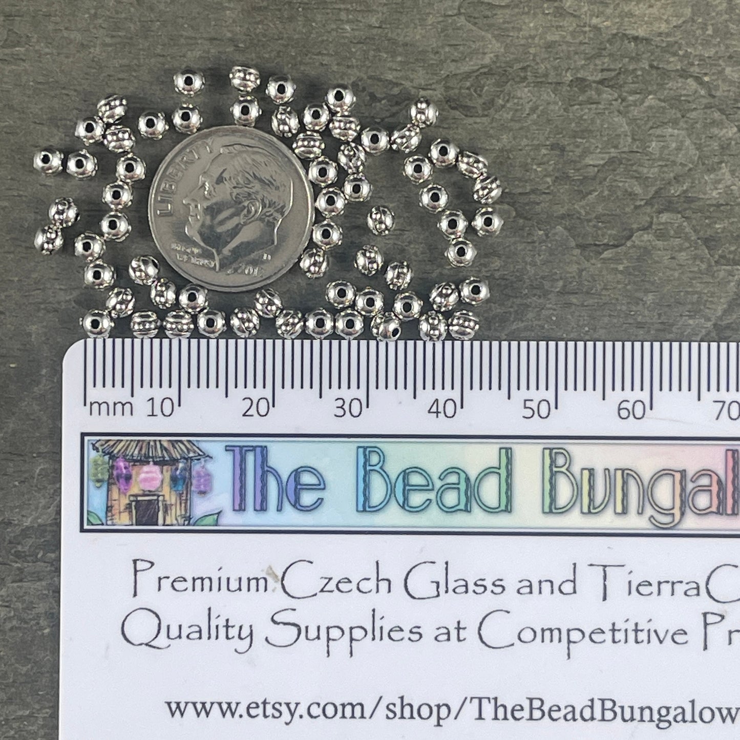 NEW TierraCast 3mm Round Beaded Spacer Bead, Antiqued Fine Silver Plated Seed Bead Size 8, (PF/406-77) * Qty. 50