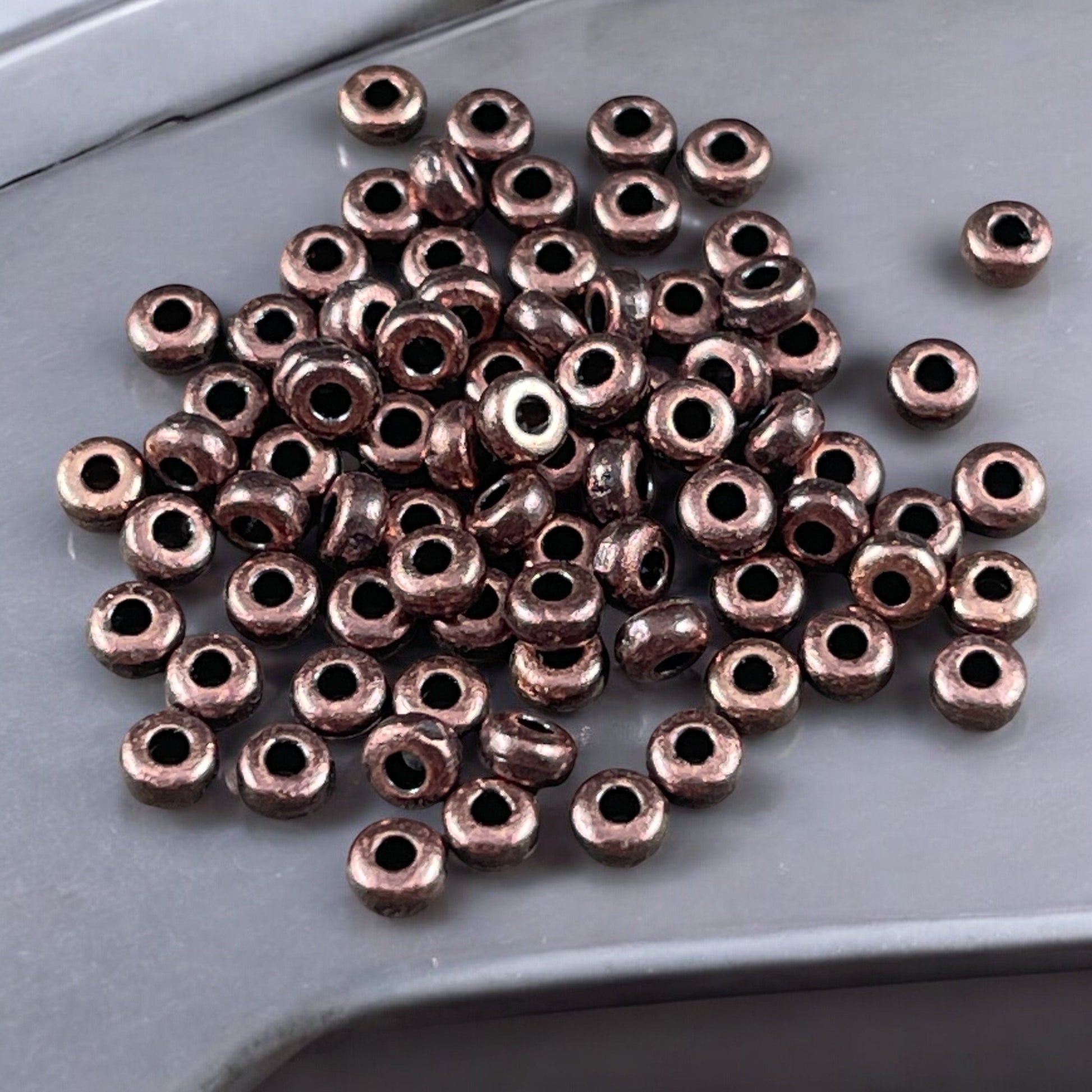 TierraCast Tiny 3mm Heishi Spacer Bead, Antiqued Copper Plated (PF/400-87) * Qty. 50
