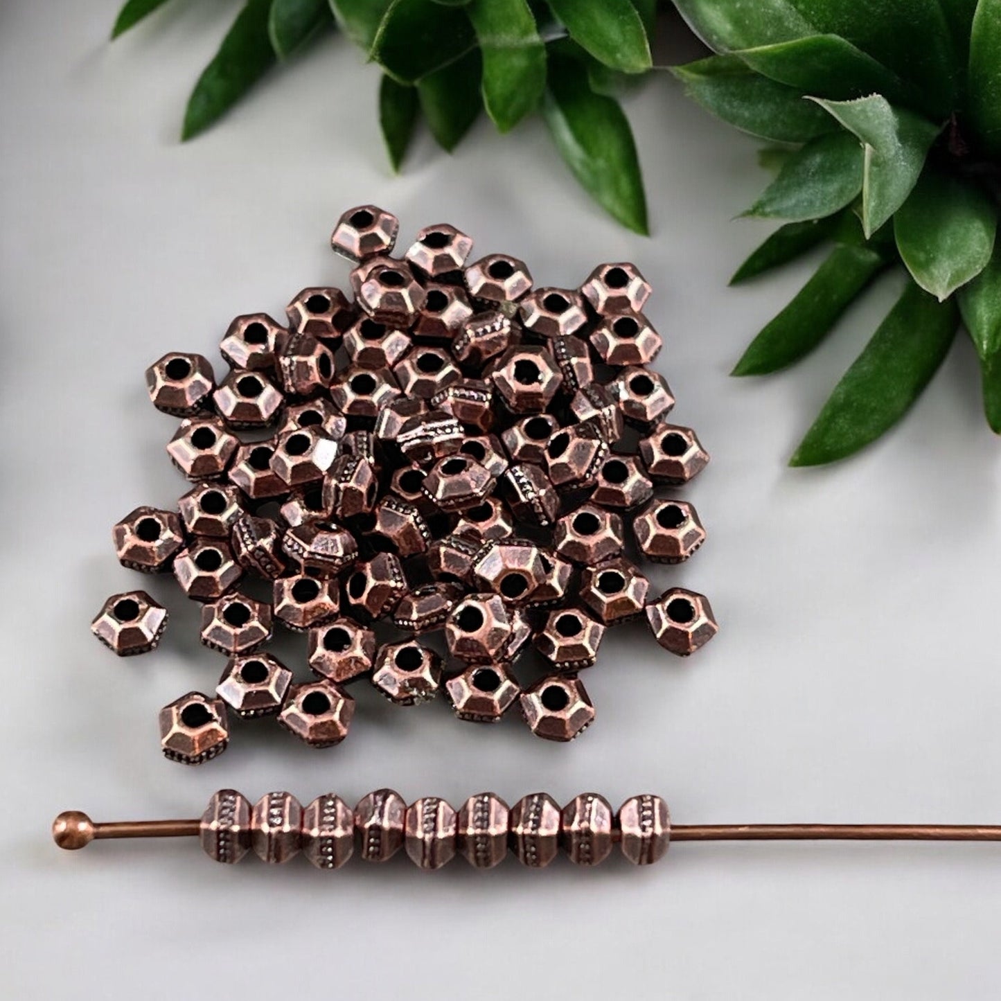 TierraCast 3mm Tiny Faceted Hexagon Bead, Antiqued Copper Bead (PF/392-87) * Qty. 50