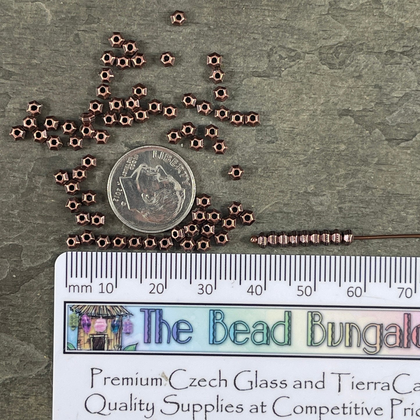 TierraCast 3mm Hexagon Bead, Faceted 3mm Spacer Bead, Tiny Antiqued Copper Bead (PF/392-87) * Qty. 50