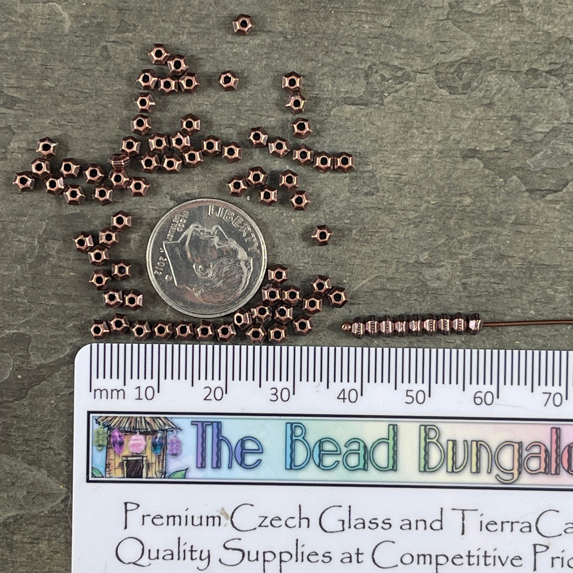 TierraCast 3mm Hexagon Bead, Faceted 3mm Spacer Bead, Tiny Antiqued Copper Bead (PF/392-87) * Qty. 50