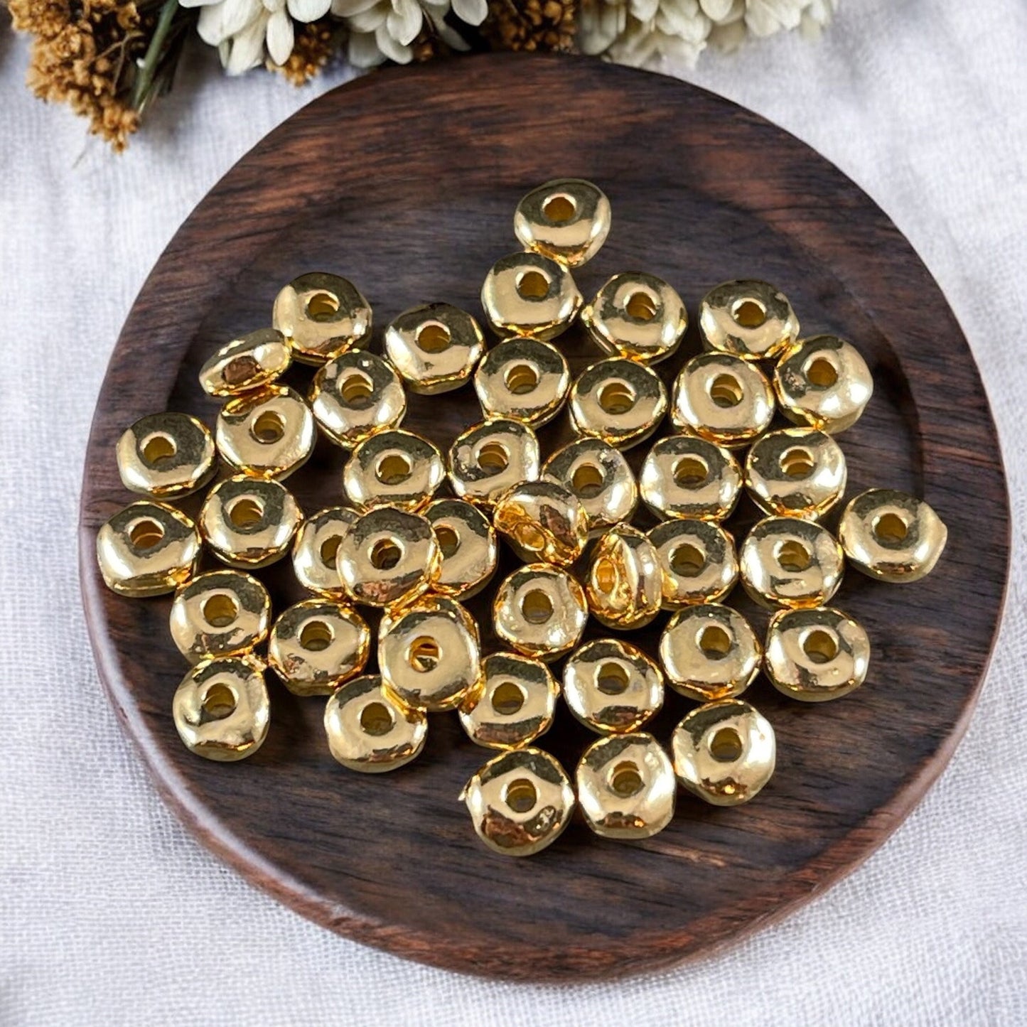 TierraCast 5mm Heishi Nugget, Organic Rondelle Spacer, 24k Gold Plated, Nickel Free (PF/398-12) * Qty. 20