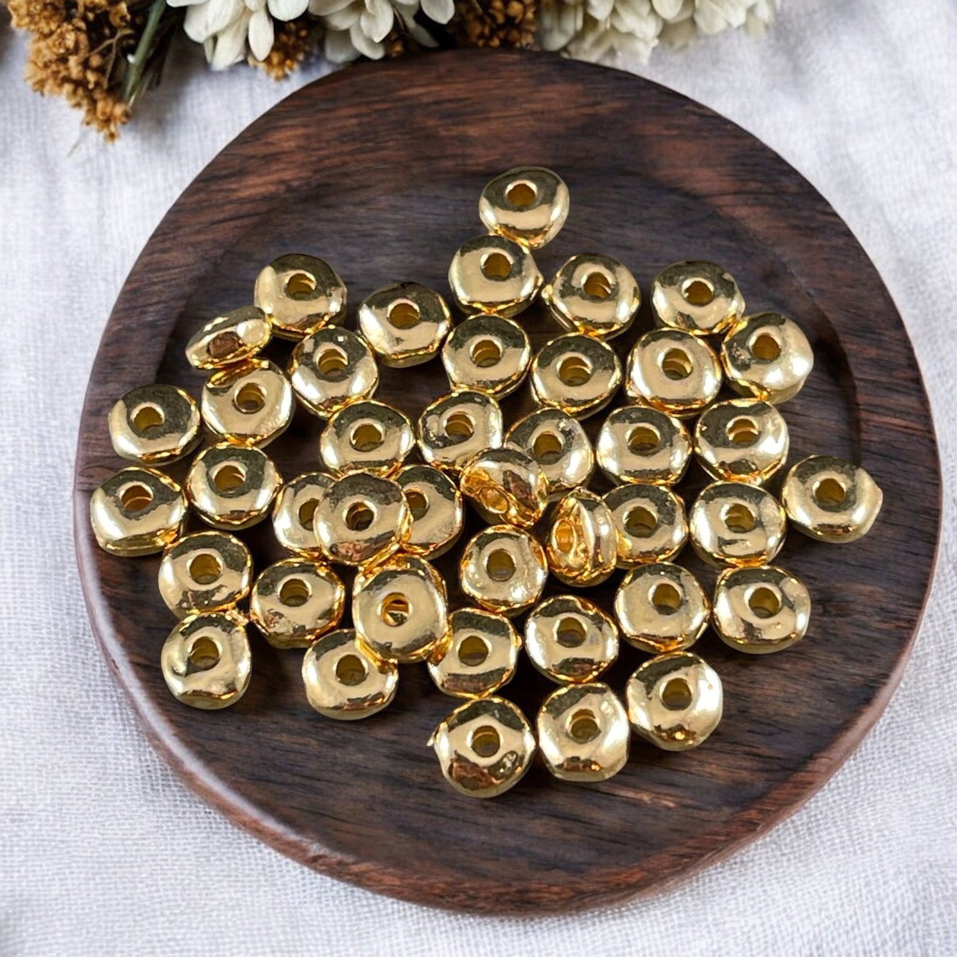TierraCast 5mm Heishi Nugget, Organic Rondelle Spacer, 24k Gold Plated, Nickel Free (PF/398-12) * Qty. 20
