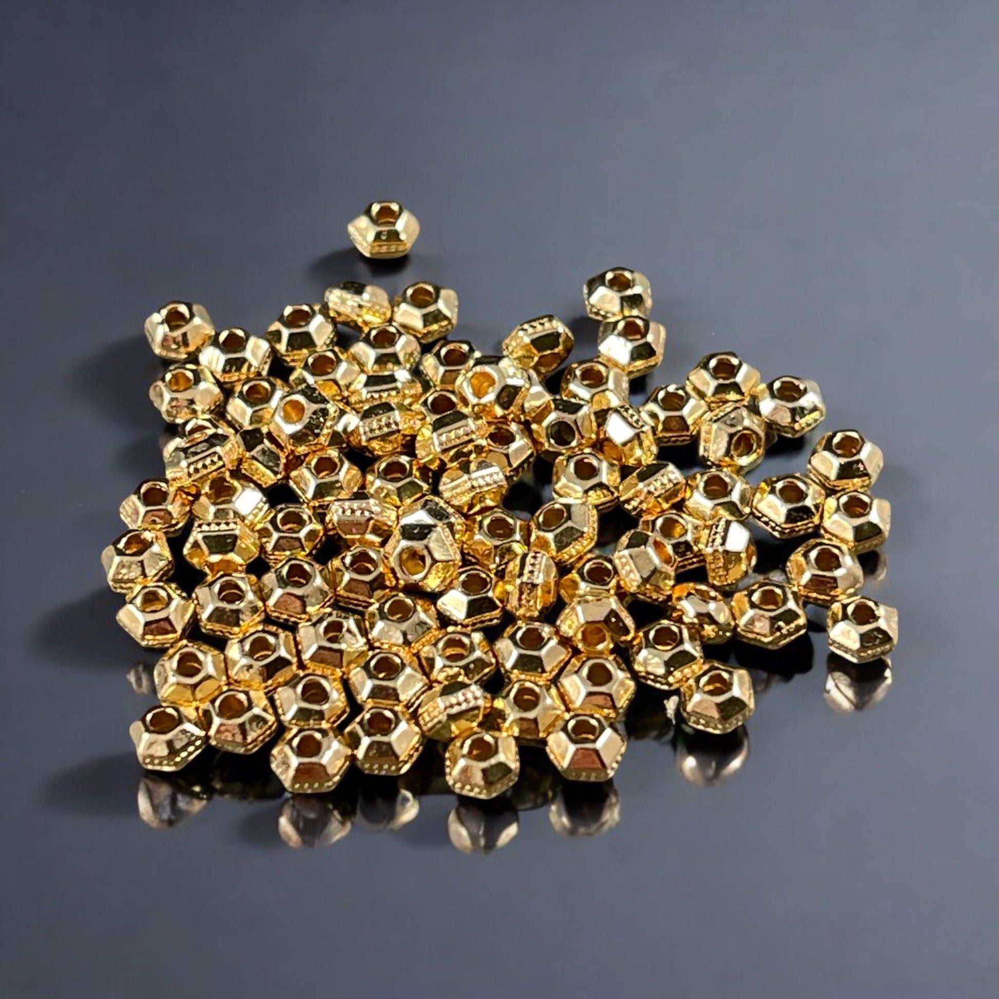 NEW TierraCast 3mm Hexagon Bead, Faceted 3mm Spacer Bead, Tiny 24k Gold Plated Bead (PF/392-12) * Qty. 50