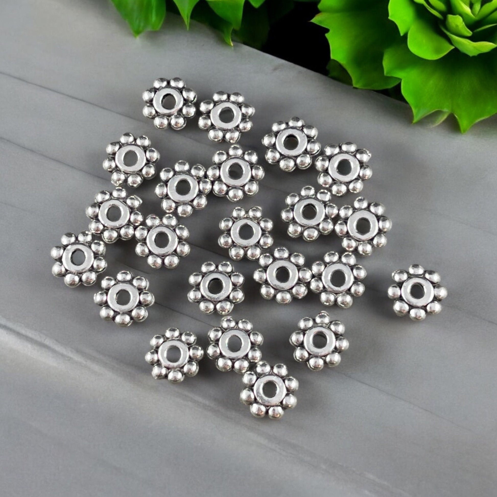 NEW TierraCast 6mm Beaded Daisy Spacer, Antiqued Fine Silver Plated Beads (PF/385-77) * Qty. 20