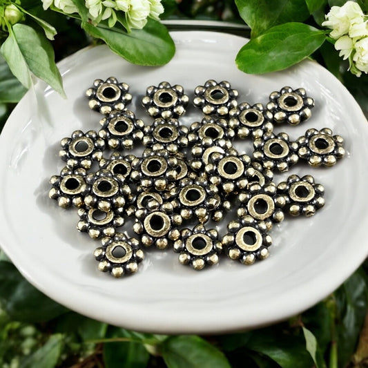 TierraCast 6mm Beaded Daisy Spacer, Light Antiqued Brass Plated Beads (PF/385-57) * Qty. 20
