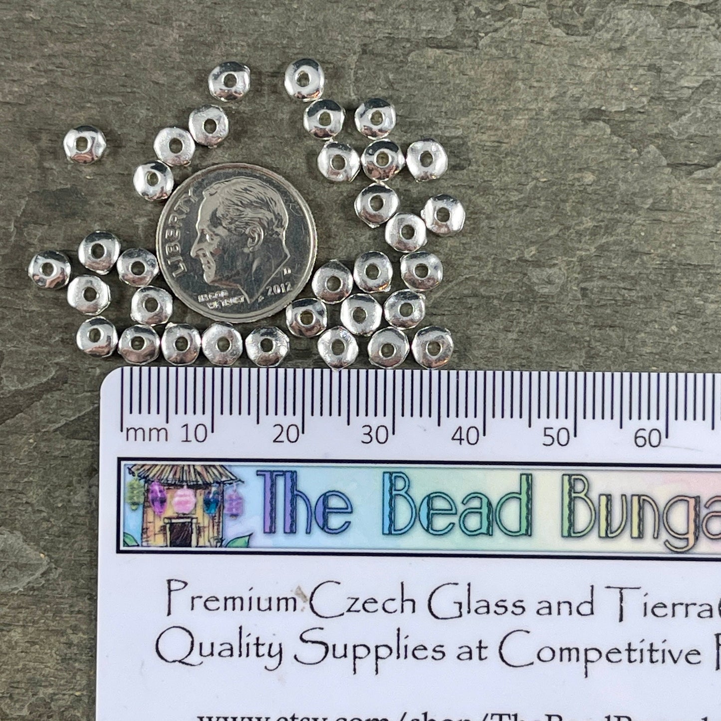 TierraCast 5mm Heishi Nugget, Organic Rondelle Spacer, Fine Silver Plated Nugget Spacer (PF/398-10) * Qty. 20