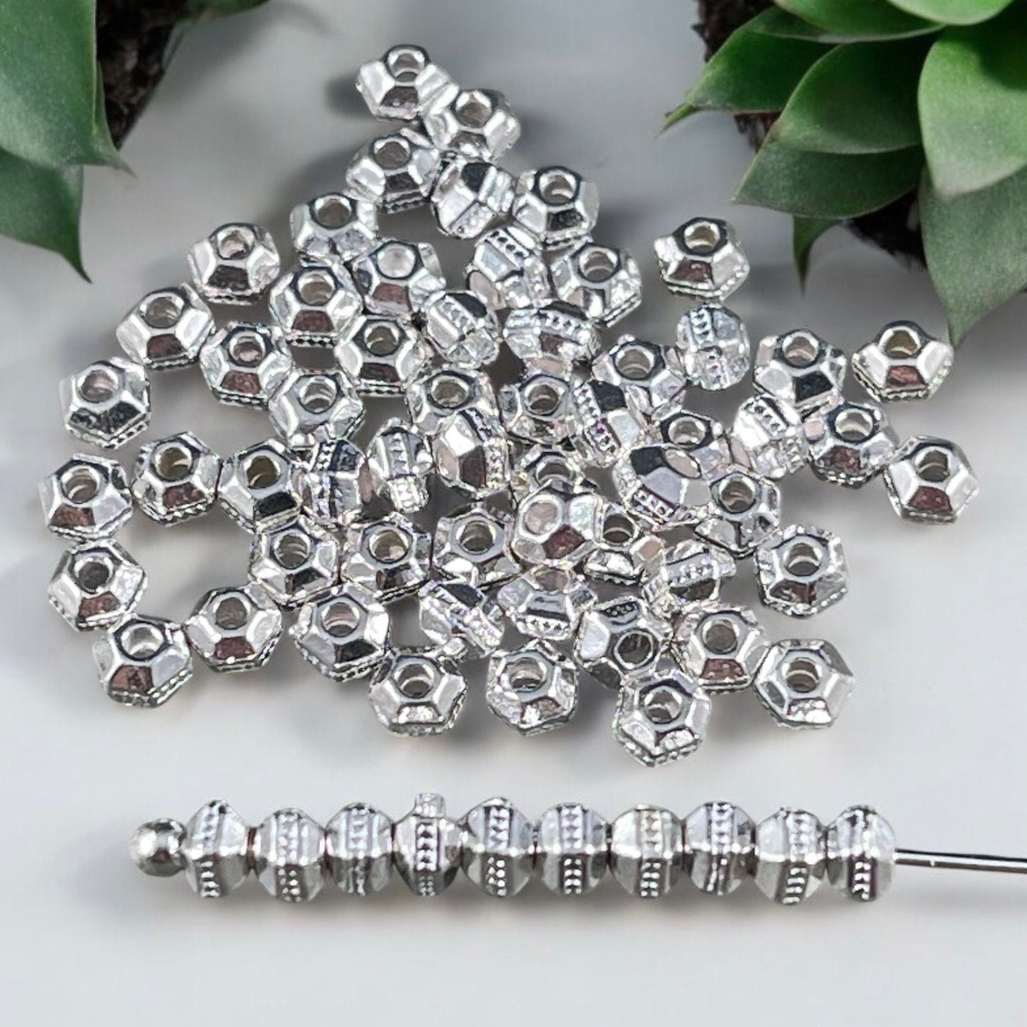 NEW TierraCast 3mm Hexagon Bead, Faceted 3mm Spacer Bead, Tiny Fine Silver Plated Bead (PF/392-10) * Qty. 50