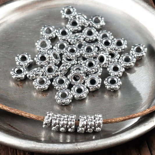 TierraCast 4mm Turkish Rondelle Spacer Bead, Antiqued Silver Plated Pewter (PF/394-77) * Qty. 50