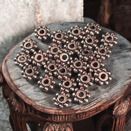 TierraCast 6mm Beaded Daisy Spacer, Antiqued Copper Plated Beads (PF/385-87) * Qty. 20