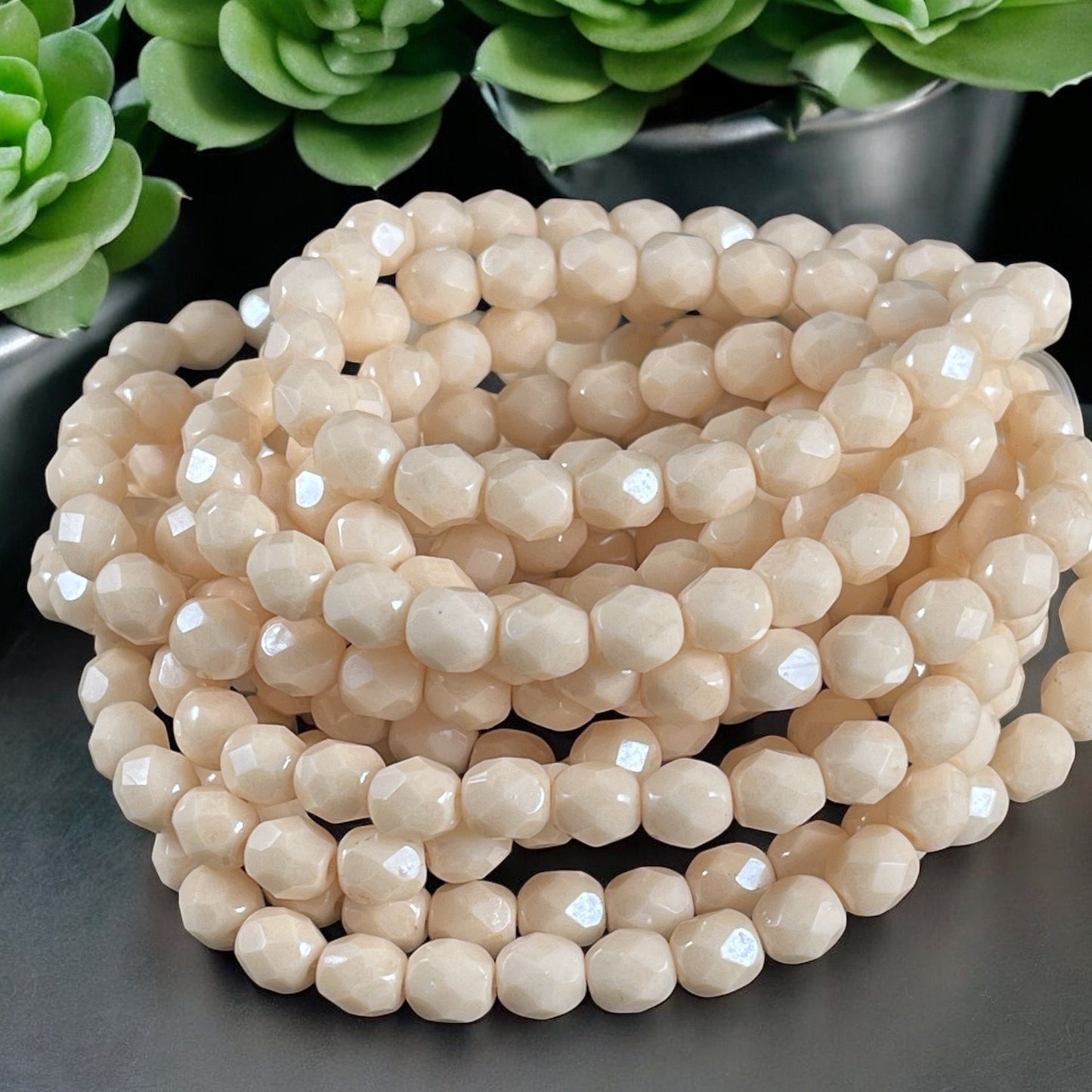 6mm Beige Luster Fire Polished Faceted Round Beads (FP6/N-006) * Qty. 25