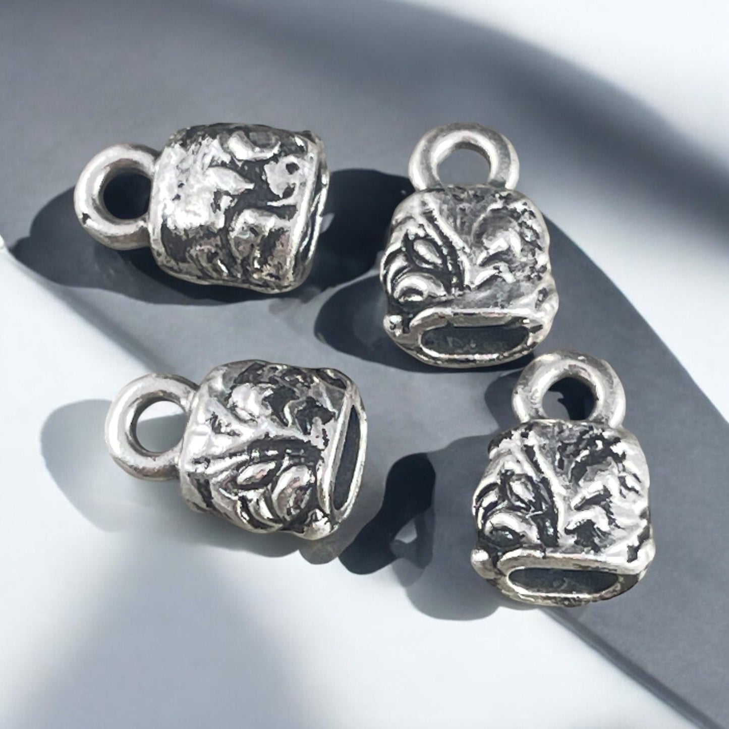 TierraCast Crimpable Cord Ends, Jardin End Caps for Leather, Antiqued Silver (PF/900-77) * Qty. 4