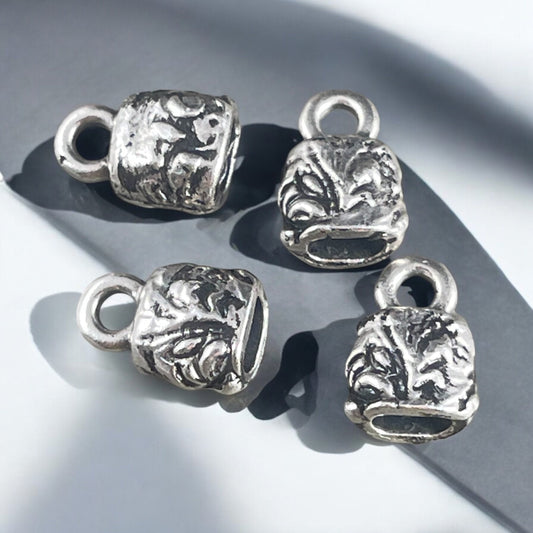 TierraCast Crimpable Cord Ends, Jardin End Caps for Leather, Antiqued Silver (PF/900-77) * Qty. 4