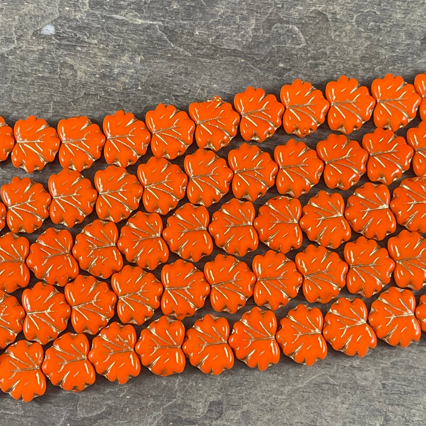 Orange Maple Leaf Beads, Opaque Orange with Gold Wash, 11x13mm Czech Glass Leaf Beads (ML82) * Qty. 12