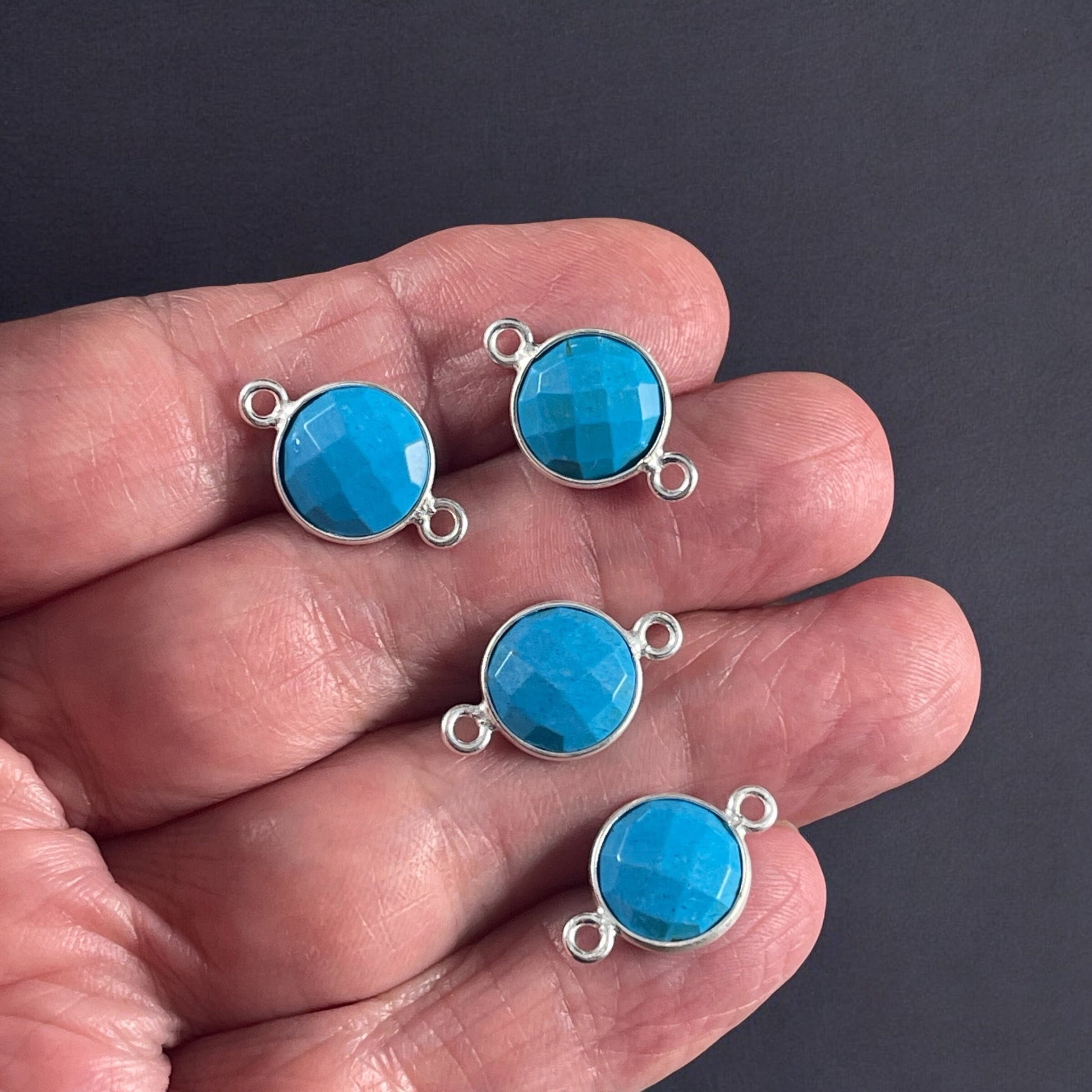 Turquoise and Sterling Silver Bezel Connector, 11mm Turquoise Stone with Sterling Silver Bezel * Qty. 4