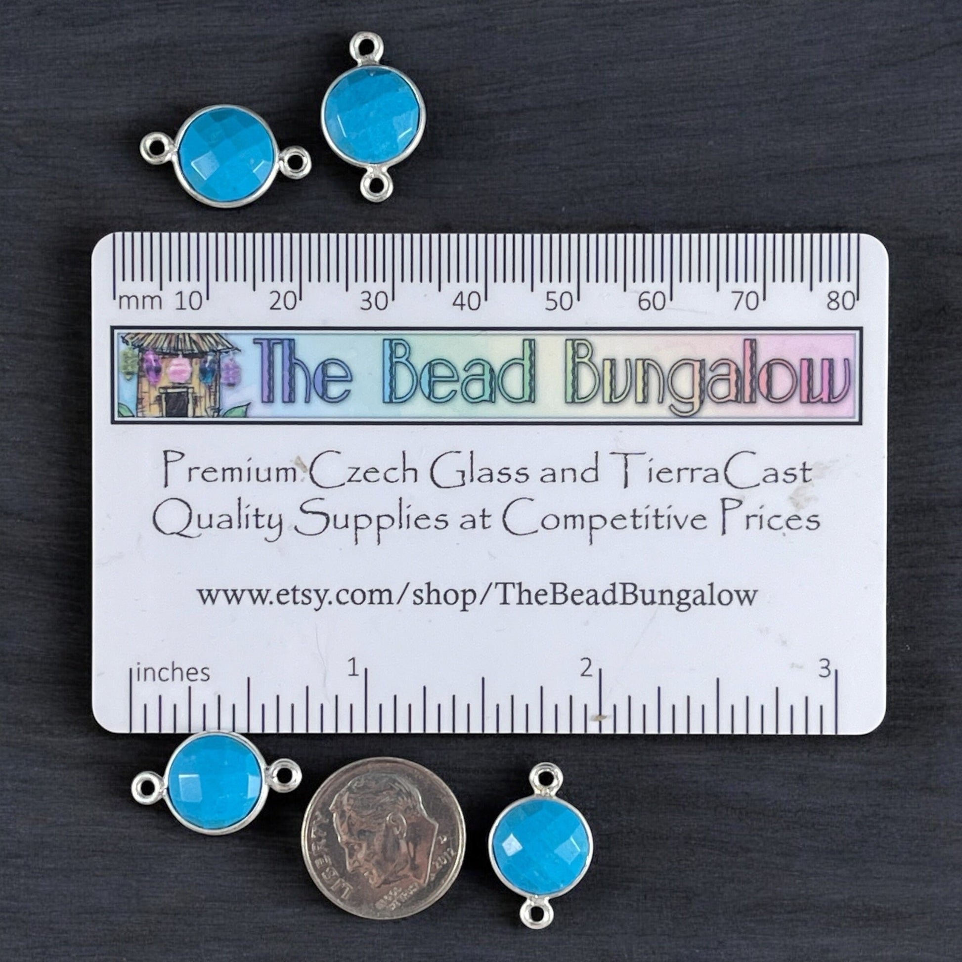 Turquoise and Sterling Silver Bezel Connector, 11mm Turquoise Stone with Sterling Silver Bezel * Qty. 4