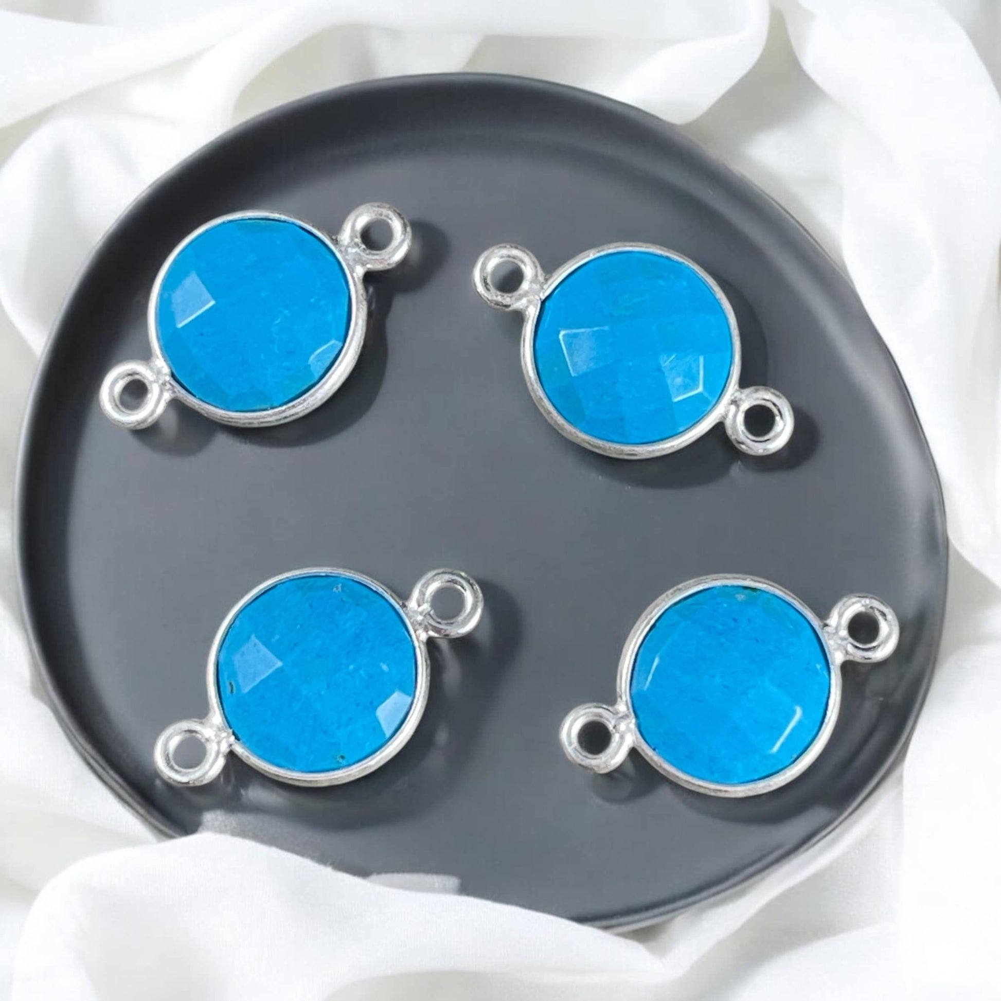 Turquoise and Sterling Silver Bezel Connector, 11mm Turquoise Stone with Sterling Silver Bezel * Qty. 4