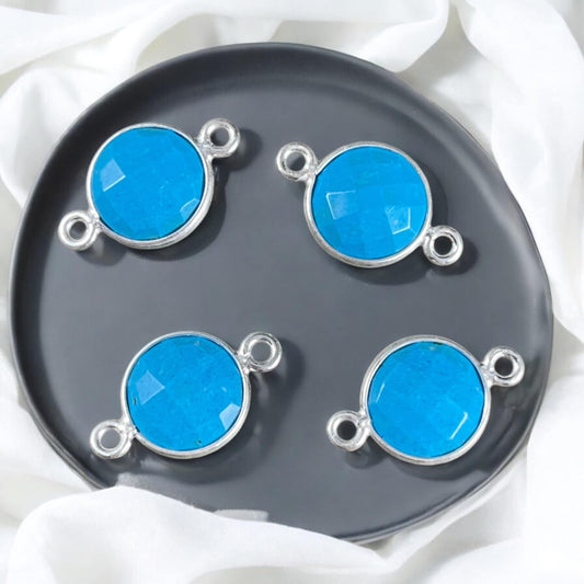 Turquoise and Sterling Silver Bezel Connector, 11mm Turquoise Stone with Sterling Silver Bezel * Qty. 4