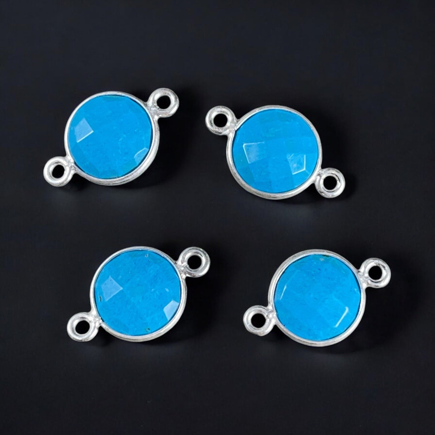 Turquoise and Sterling Silver Bezel Connector, 11mm Turquoise Stone with Sterling Silver Bezel * Qty. 4