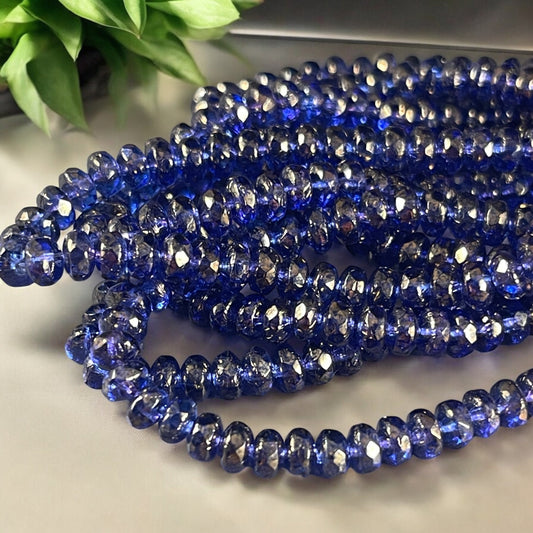 Indigo Czech Glass Rondelles, Faceted 4x2.5mm Transparent Purplish Blue with Golden Luster Finish (RON3/N-1294) * Qty. 50