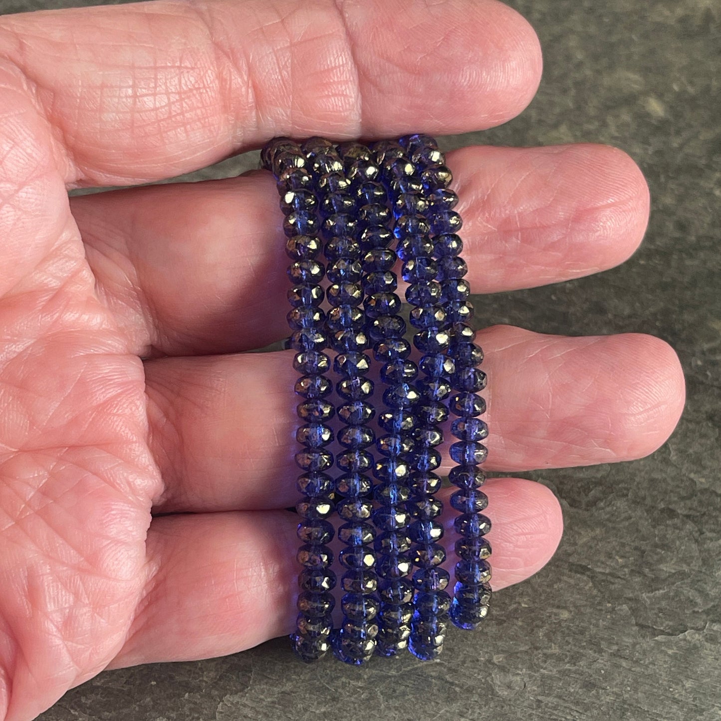 Indigo Czech Glass Rondelles, Faceted 4x2.5mm Transparent Purplish Blue with Golden Luster Finish (RON3/N-1294) * Qty. 50