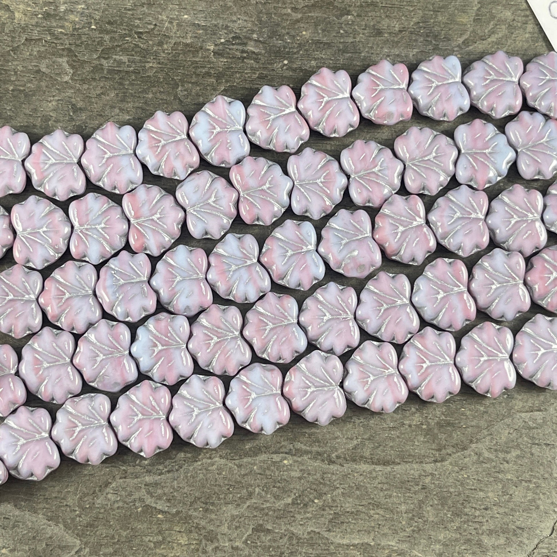 Light Purple and Pink Maple Leaf Beads, 11x13mm Czech Glass Leaf Beads, Two Tone Glass with Silver Wash (ML65) * Qty. 12