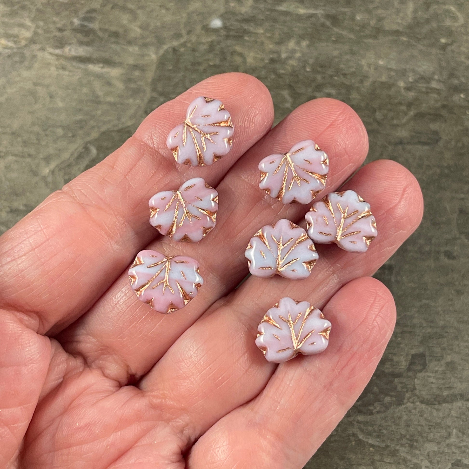 Light Purple and Pink Maple Leaf Beads, 11x13mm Czech Glass Leaf Beads, Two Tone Glass with Copper Wash (ML67) * Qty. 12