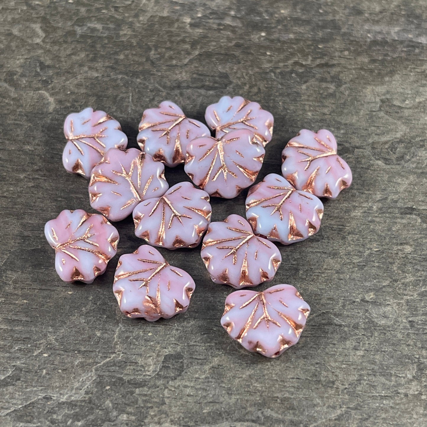 Light Purple and Pink Maple Leaf Beads, 11x13mm Czech Glass Leaf Beads, Two Tone Glass with Copper Wash (ML67) * Qty. 12